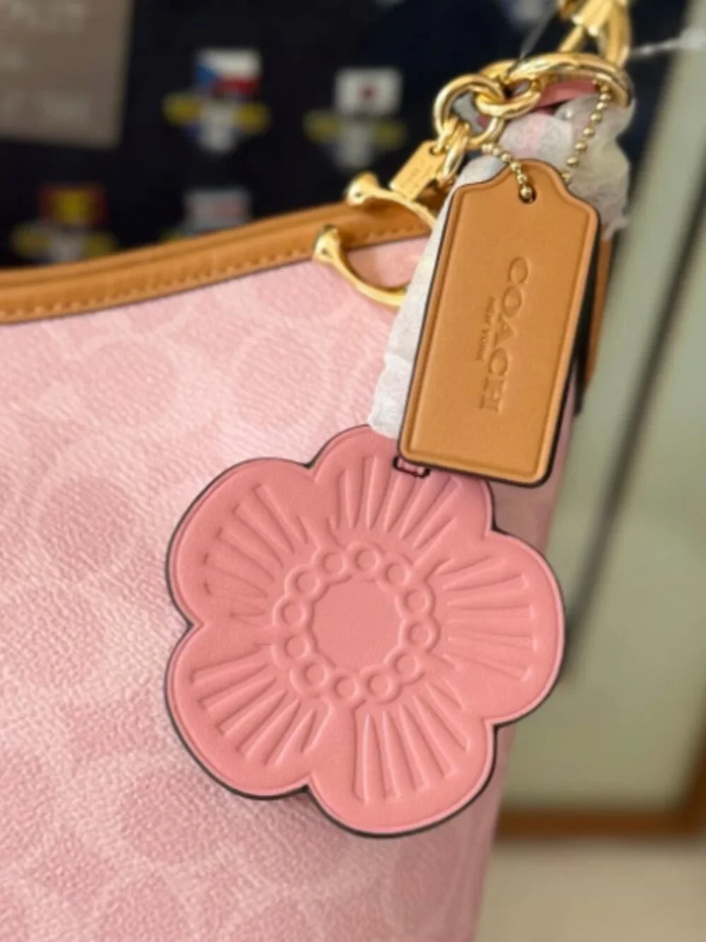 NWT Coach Gold/Powder Pink Laurel Shoulder Bag With Charms CEL12 - Picture 2 of 7